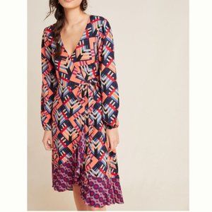 Anthropologie NWT Mixed Print Wrap Dress Small Petite